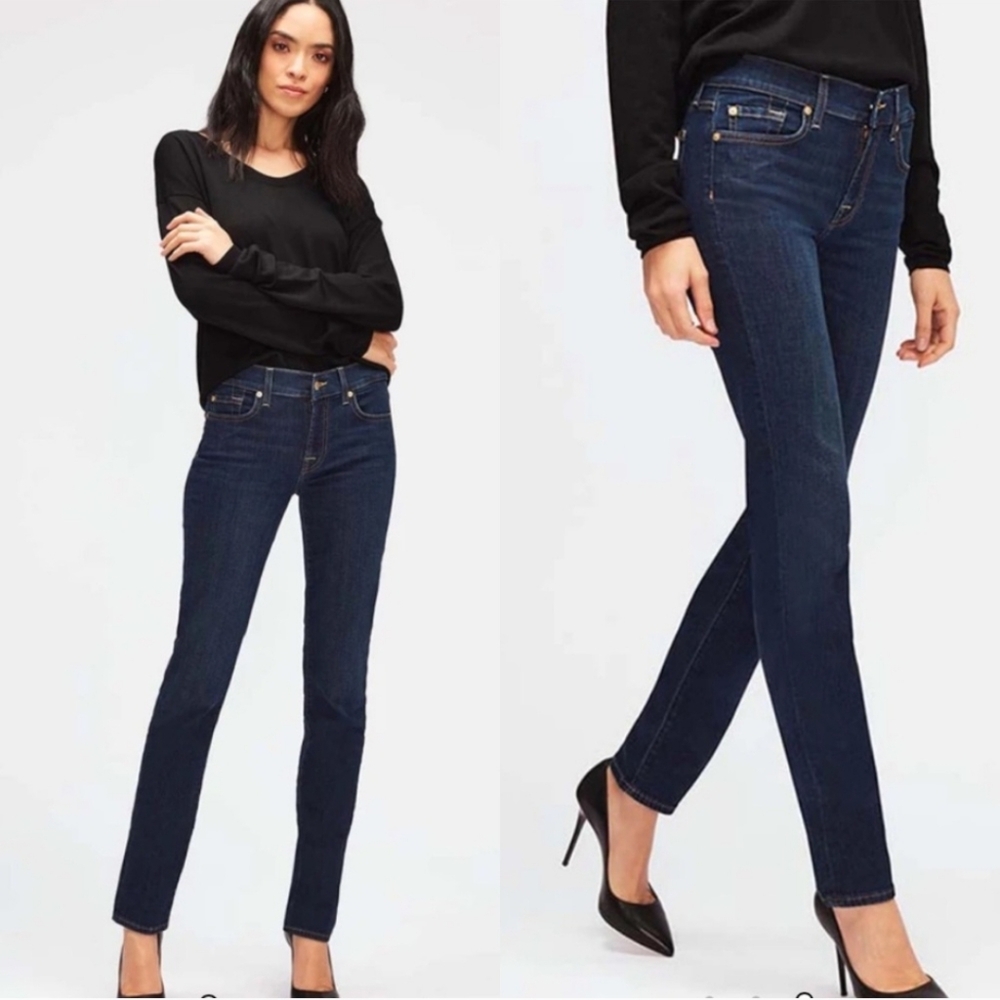 7 For All Mankind Roxanne Dark Blue Mid Rise Skinny Jeans